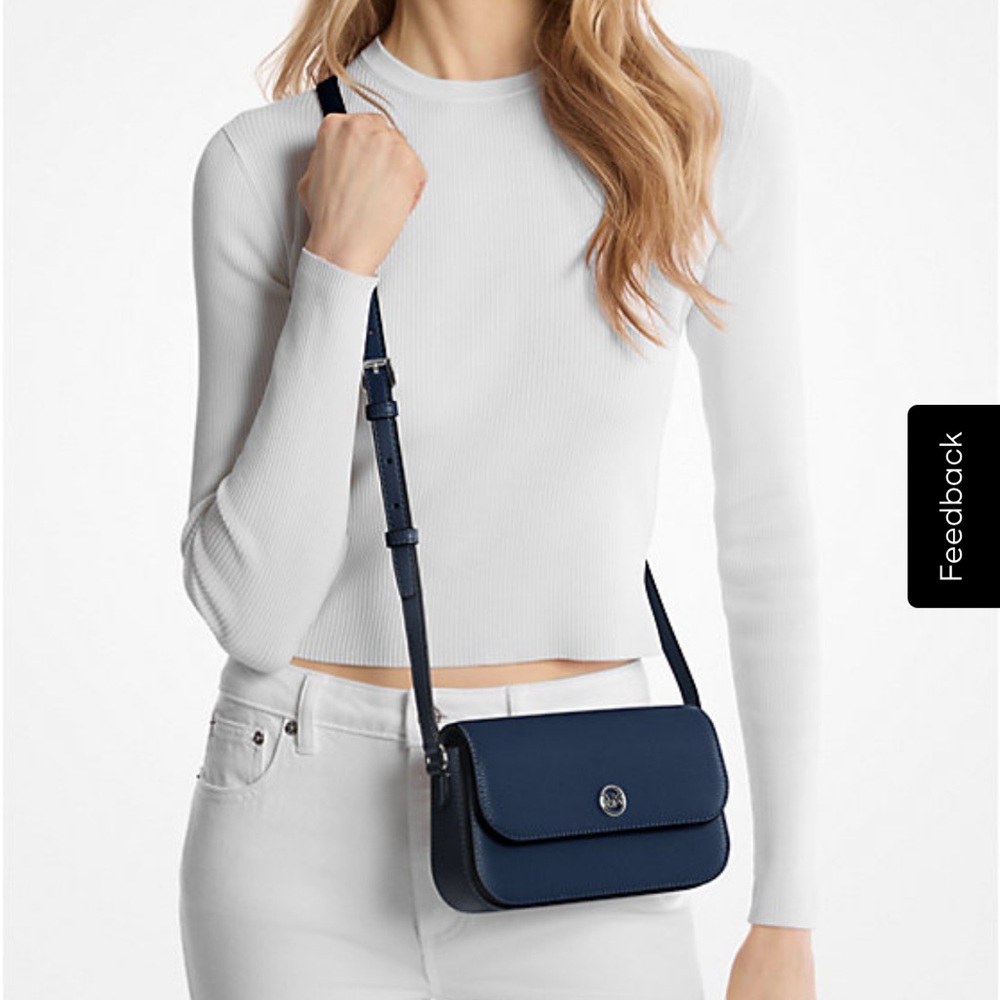 NWT Michael Kors Jet Set Travel Small Pebbled Leather Crossbody Bag Bleu Marine
